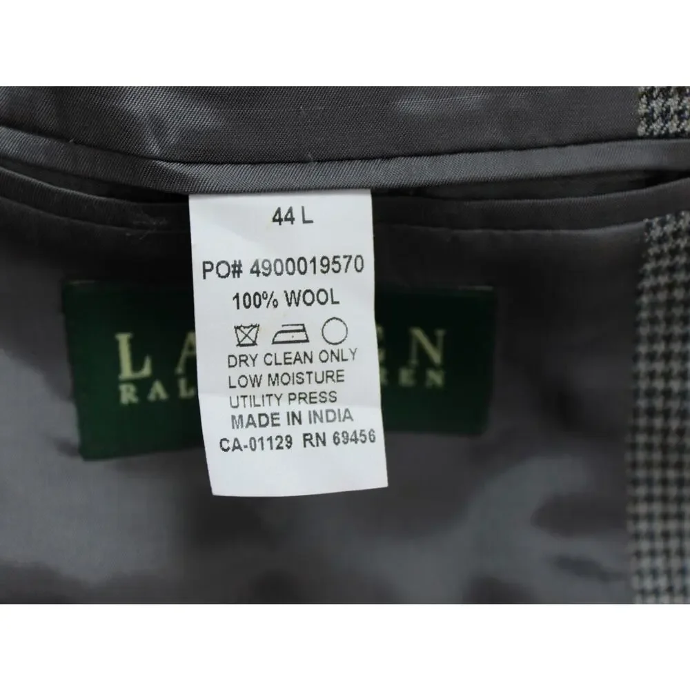 Lauren Ralph Lauren Herringbone Blazer Mens 44L Gray Wool Tailored Jacket